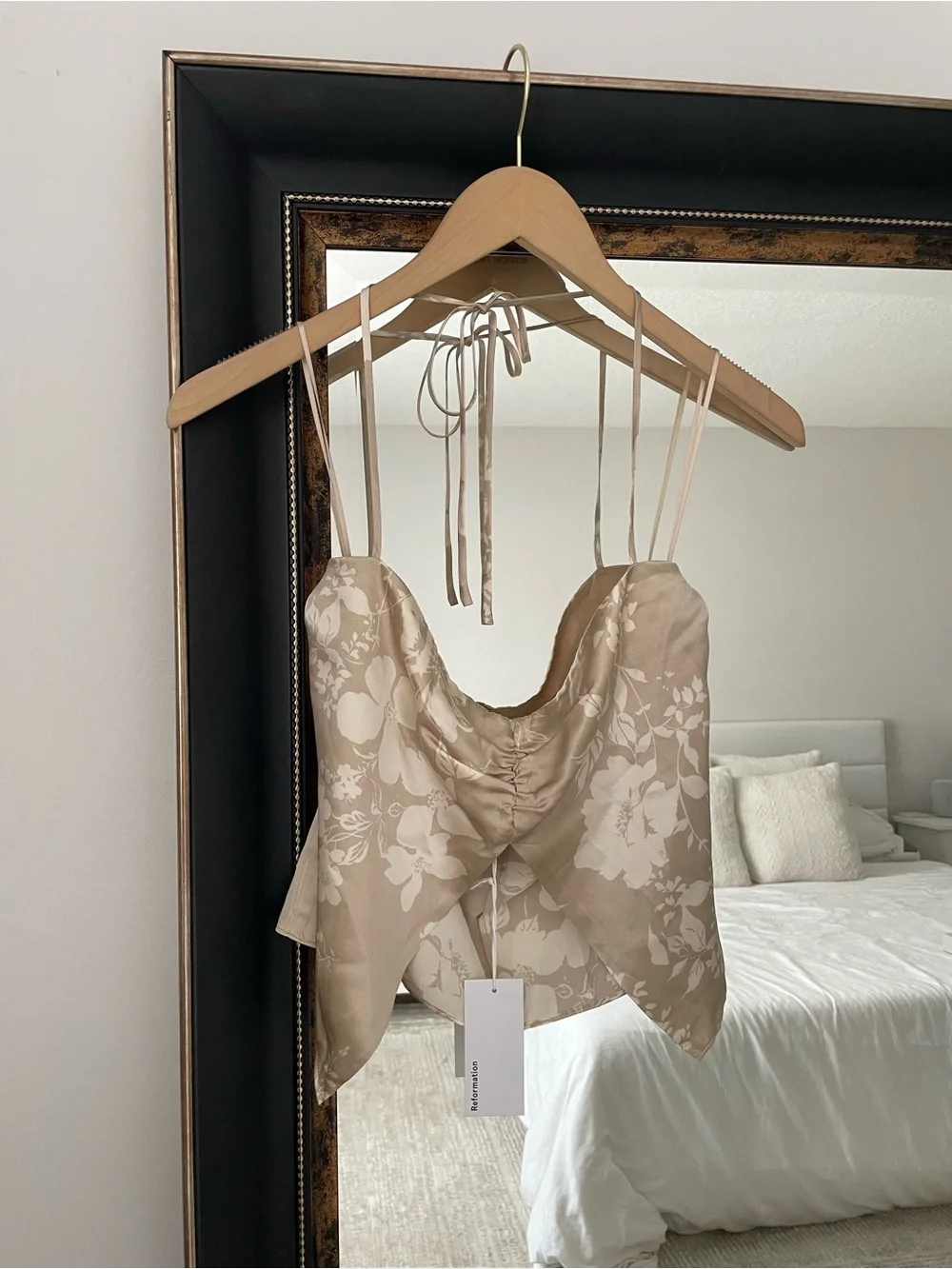 Reformation Champagne Beba Silk Satin Top & Midi Skirt Set
